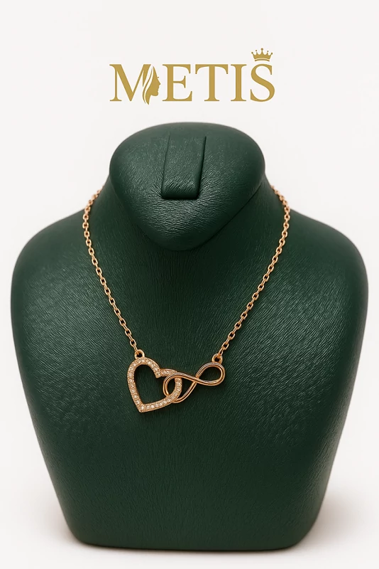 گردنبند نگین دار قلب و بینهایت  طلایی  کد 13